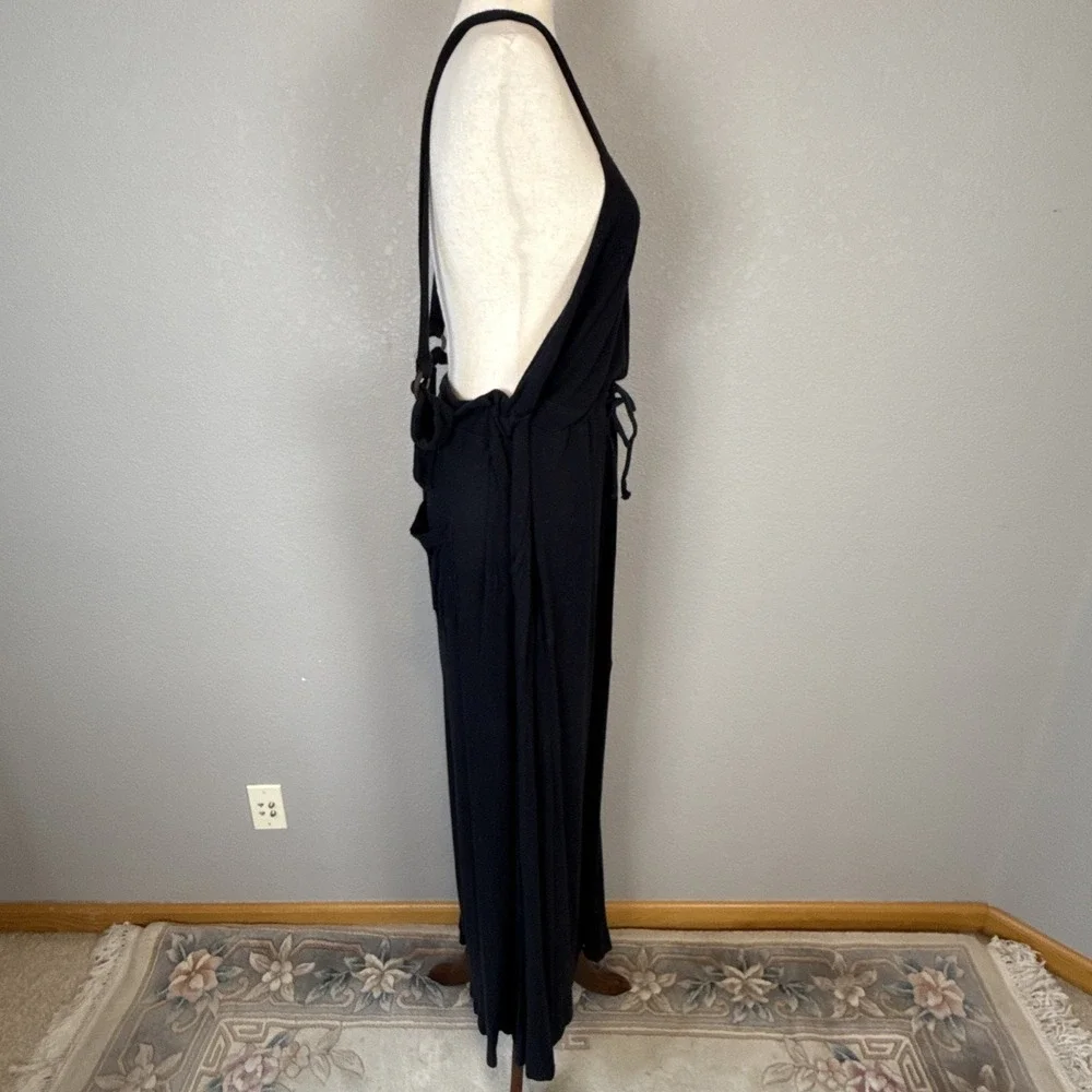 Free People Beach Salopette Shelby Wide Leg Jumpsuit Overall Size M Black Pocket